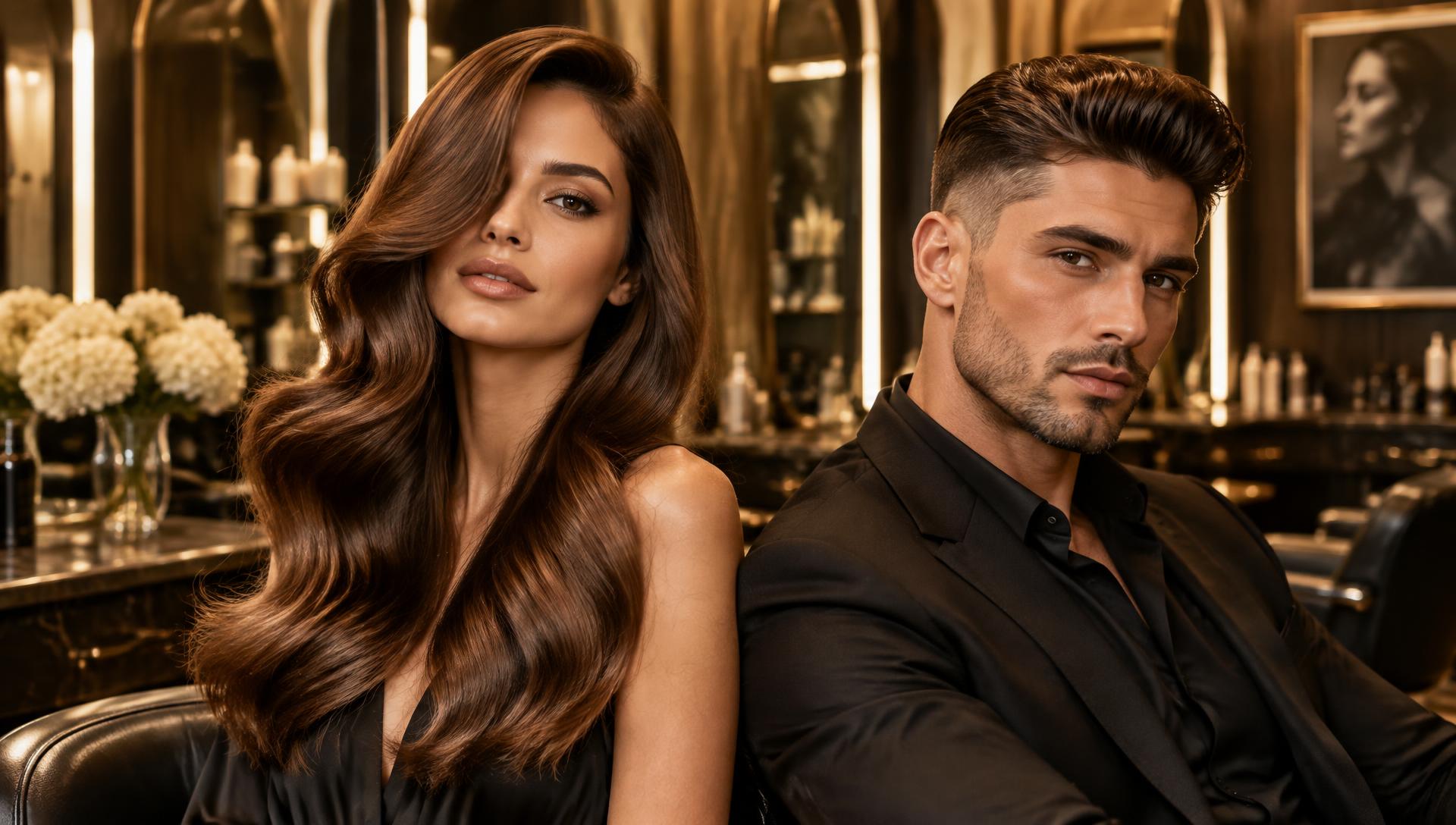 Woman and man with styled hair in the CUT NOVA studio